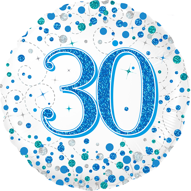 Male Holographic Blue Sparkling Fizz Happy 30th Birthday 18" | 46cm Helium Foil Balloon