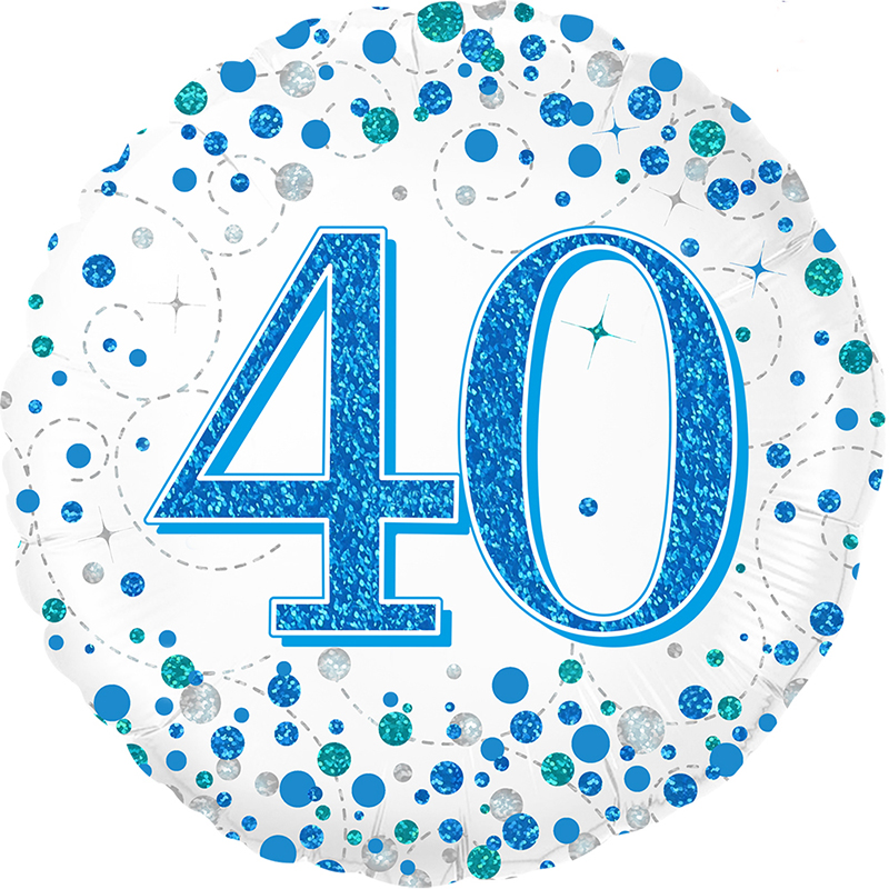 Male Holographic Blue Sparkling Fizz Happy 40th Birthday 18" | 46cm Helium Foil Balloon