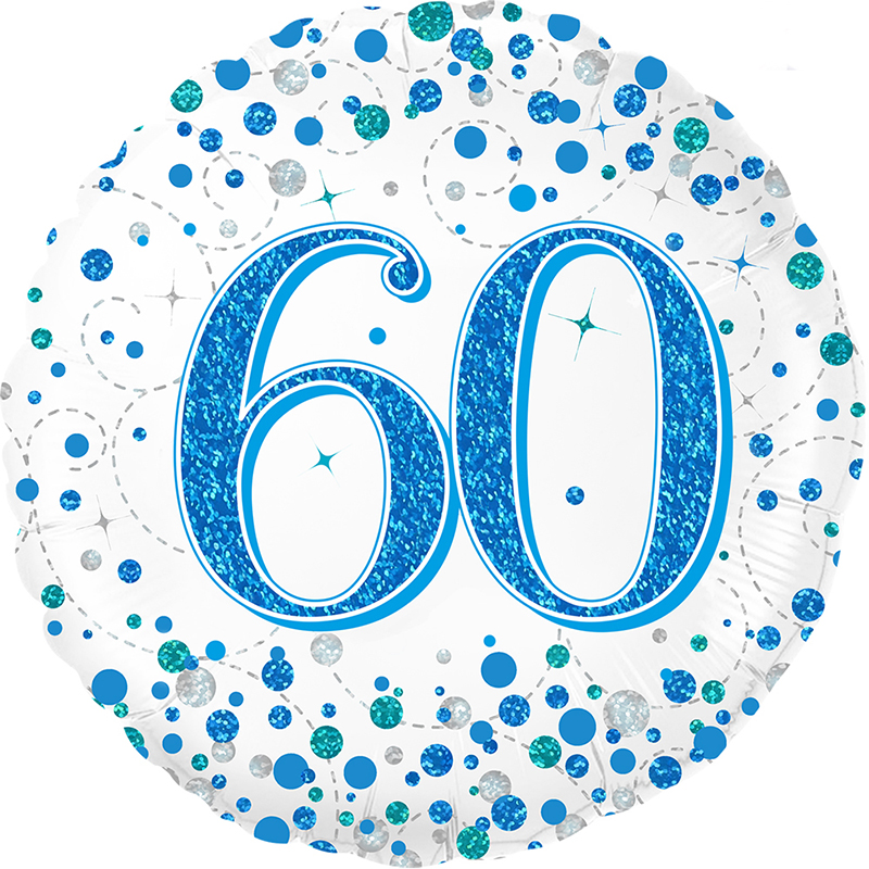 Male Holographic Blue Sparkling Fizz Happy 60th Birthday 18" | 46cm Helium Foil Balloon