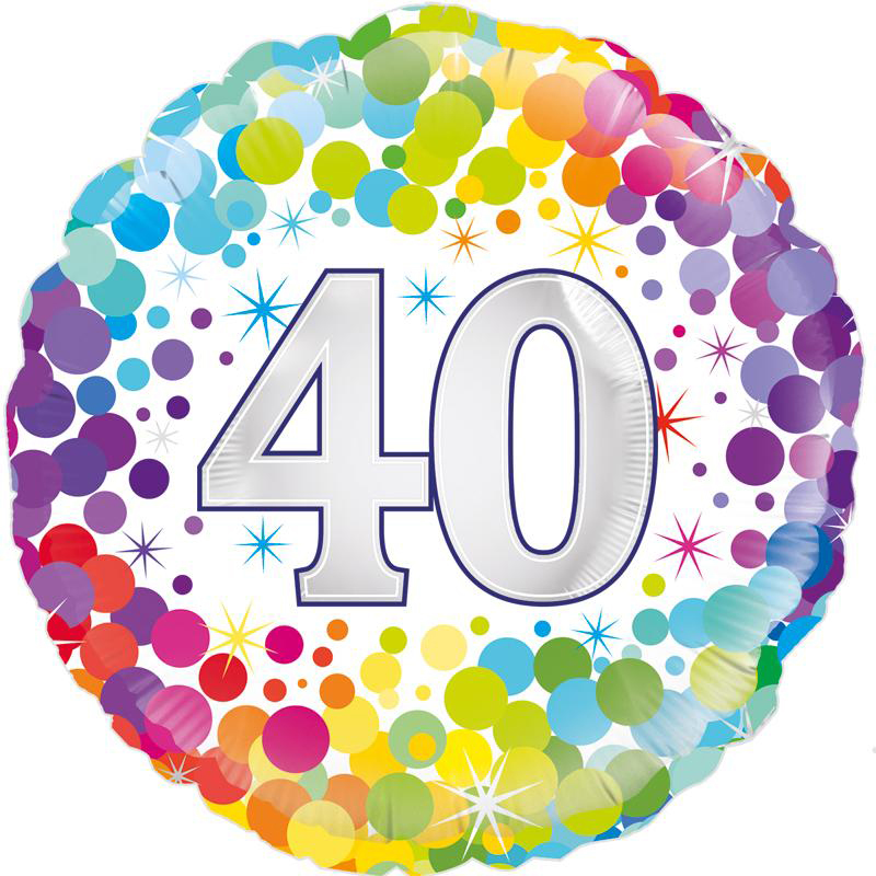 Unisex Colourful Confetti Happy 40th Birthday 18" | 46cm Helium Foil Balloon