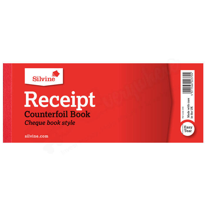 Silvine Receipt Book Cheque Book Style Easy Tear