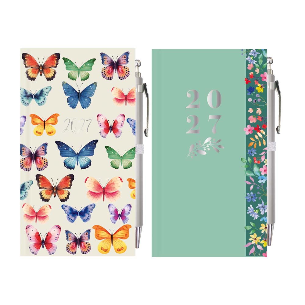 2027 Diary Slim WTV with Pen Butterfly & Floral