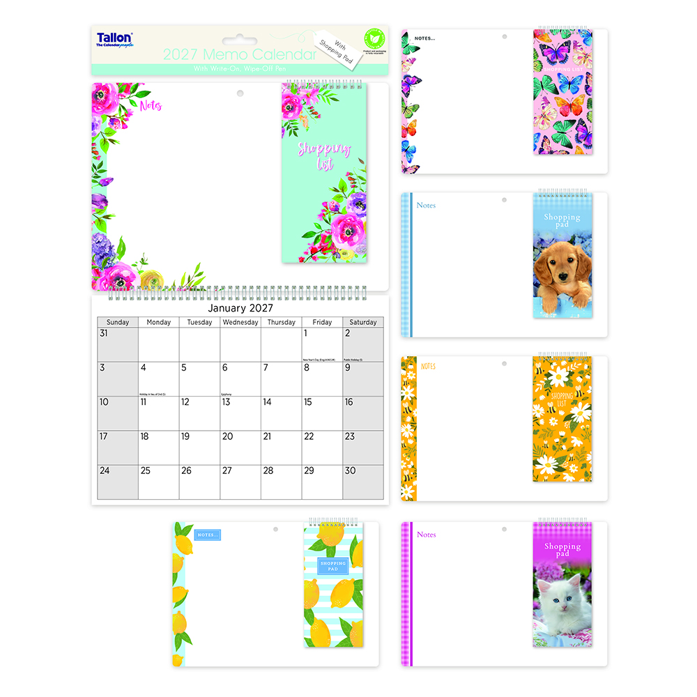 2027 Memo Calendar with Write-On, Wipe-Off Pen