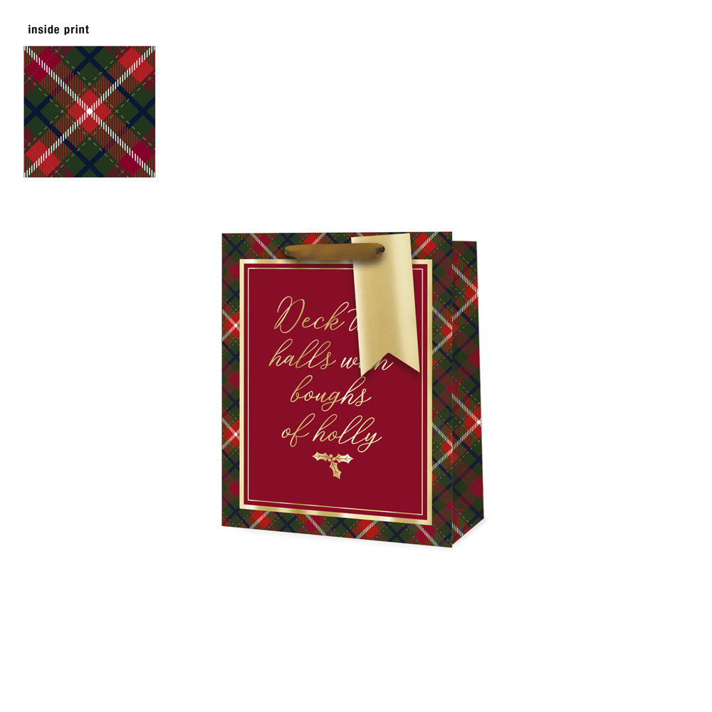 Gift Bag XMAS Tartan Text Medium