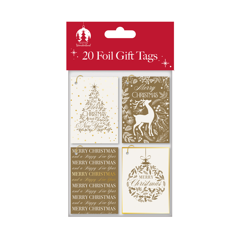 Gift Tags XMAS - 20 Gold & Cream Contemporary