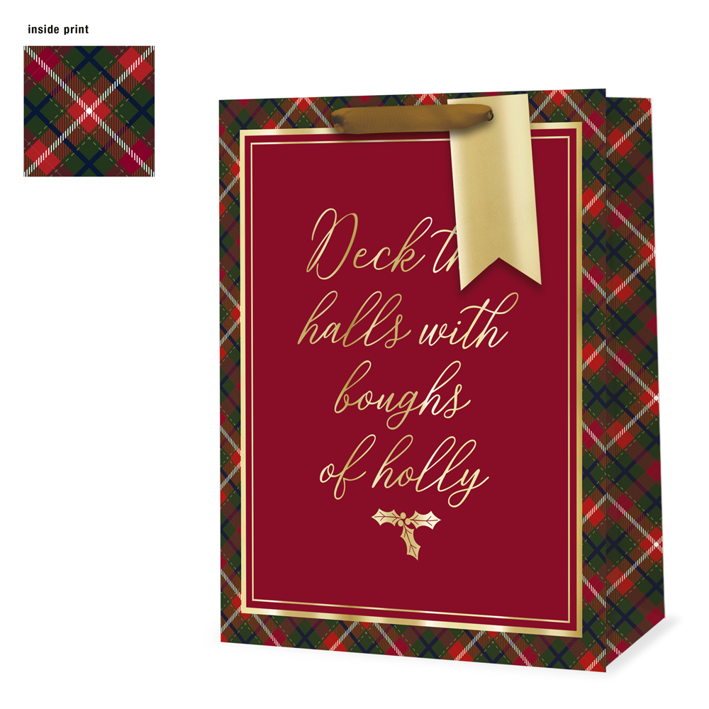Gift Bag XMAS Tartan Text - X-Large