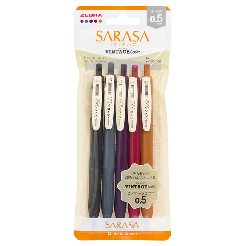 ZEBRA SARASA CLIP GEL 0.5 ASSTD PACK OF 5 WALLET- VINTAGE