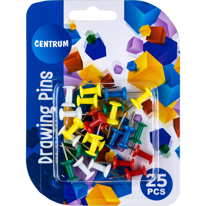 Essentials Push Pins Assorted Colour, Pack of 25 Carded