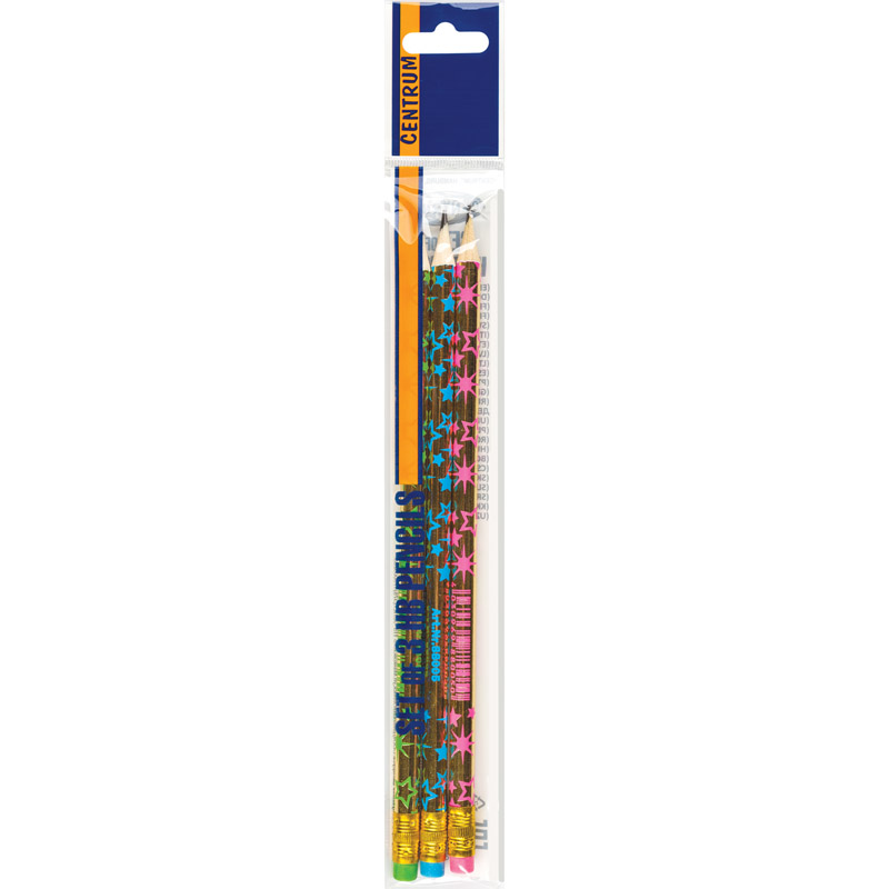 HB Pencils with Eraser Gold and Star Design, Pack of 3 Hanging