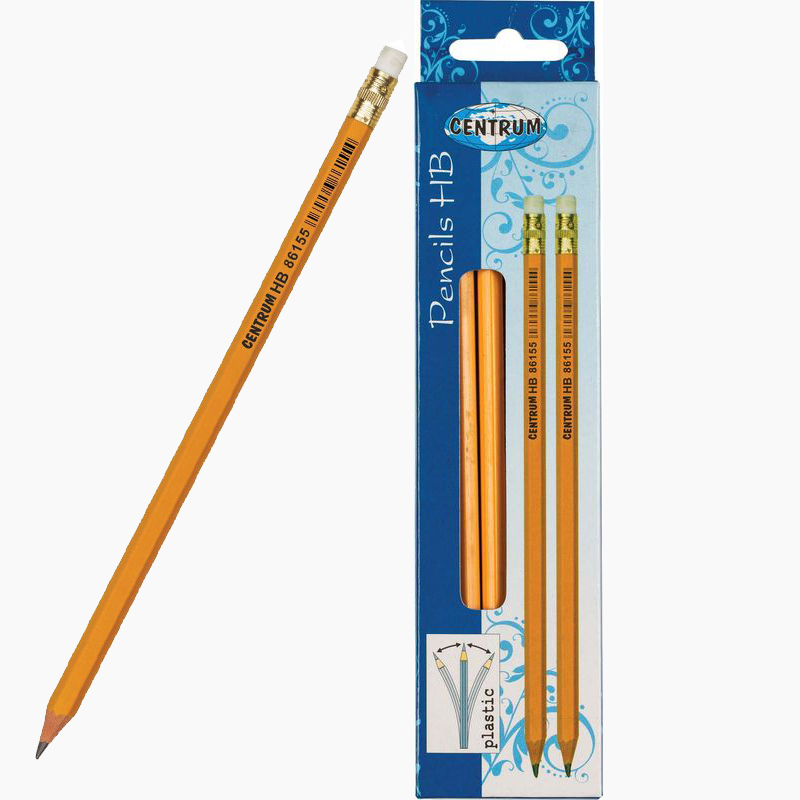 12 HB Wood Free Pencil with Eraser Yellow, Hanging