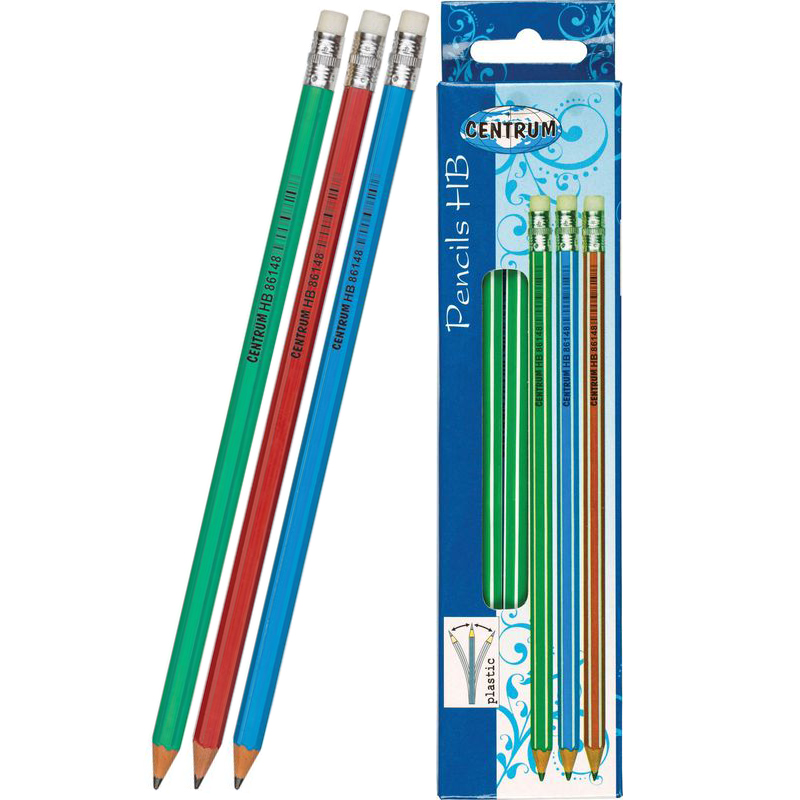 12 HB Wood Free Pencil with Eraser Assorted Colours, Hanging