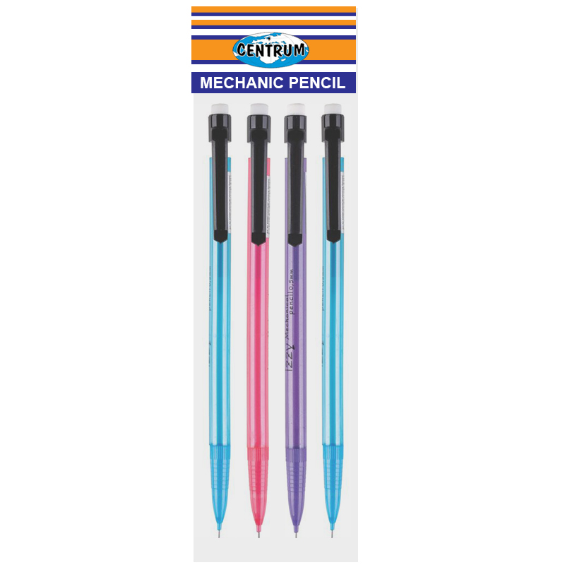 IZZY Mechanical Pencil 0.5mm with Eraser Asst Colour pack of 4, Hanging