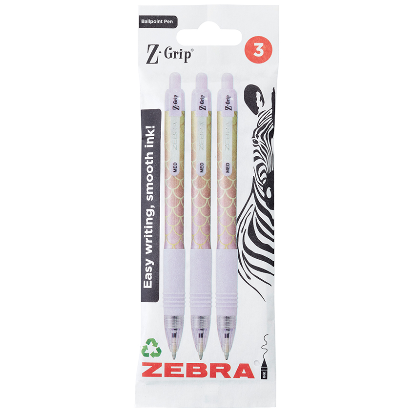 ZEBRA Z-GRIP BALLPEN 1.0 VIOLET MERMAID 3PK CARDED BLACK INK