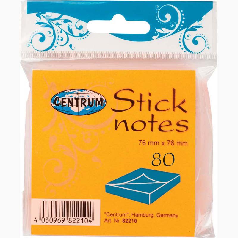 Sticky Static Memo Notes 76 x 76mm Neon Assorted Colour 80 Sheets, Hanging