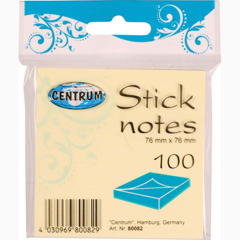 Sticky Memo Notes 76 x 76mm Pastel Yellow 100 Sheets, Hanging