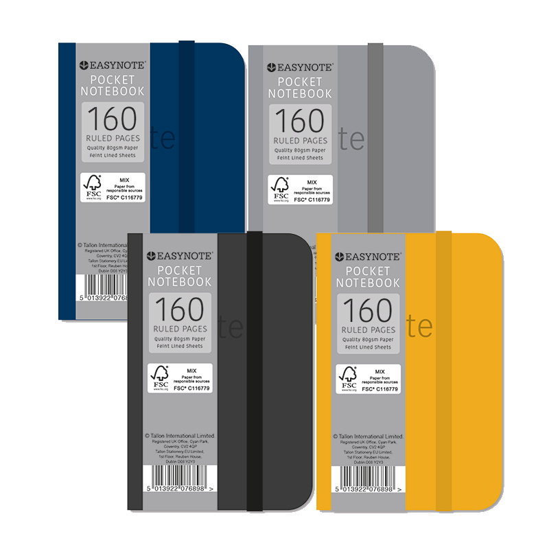 Easynote Soft Touch Notebook Pocket Asst Colours, 160 Pages