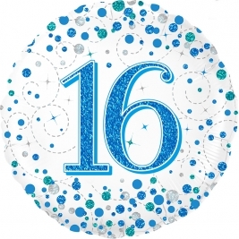 Male Holographic Blue Sparkling Fizz Happy 16th Birthday 18" | 46cm Helium Foil Balloon