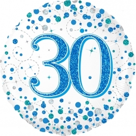 Male Holographic Blue Sparkling Fizz Happy 30th Birthday 18" | 46cm Helium Foil Balloon