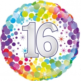 Unisex Colourful Confetti Happy 16th Birthday 18" | 46cm Helium Foil Balloon