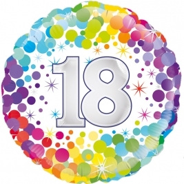 Unisex Colourful Confetti Happy 18th Birthday 18" | 46cm Helium Foil Balloon