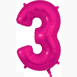 Number 3, Pink Foil Balloon 34" | 87cm, Hanging