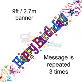 Happy Birthday Ribbon & Stars Foil Banner
