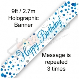 Happy Birthday Sparkling Fizz Blue Holographic Foil Banner