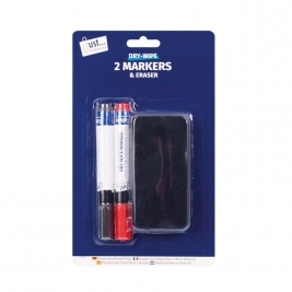 JS Dry Wipe Markers & Eraser Set Asst Colours, Pack of 3