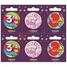 Kaleidoscope Age 3 Small Badges Pack of 6