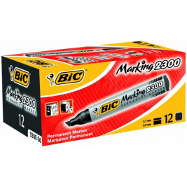 Bic Permanent Marker 2300 Chisel Tip Black, Pack of 12