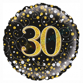 Black & Gold Holographic Sparkling Fizz Happy 30th Birthday 18" | 46cm Helium Foil