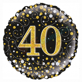 Black & Gold Holographic Sparkling Fizz Happy 40th Birthday 18" | 46cm Helium Foil