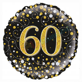 Black & Gold Holographic Sparkling Fizz Happy 60th Birthday 18" | 46cm Helium Foil