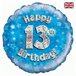 Blue Stars Holographic Happy 13th Birthday 18" | 46cm Helium Foil Balloon