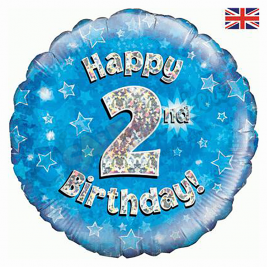 Blue Stars Holographic Happy 2nd Birthday 18" | 46cm Helium Foil Balloon