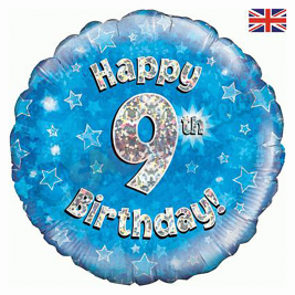 Blue Stars Holographic Happy 9th Birthday 18" | 46cm Helium Foil Balloon