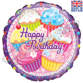 Cupcake Happy Birthday Holographic 18" | 46cm Helium Foil Balloon