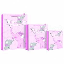 Eurowrap Gift Bag Baby Girl Big Elephant Printed Medium