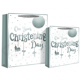 Eurowrap Gift Bag Silver Christening Large