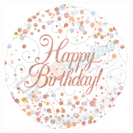 Female Holographic Rose Gold Sparkling Fizz Happy Birthday 18" | 46cm Helium Foil Balloon