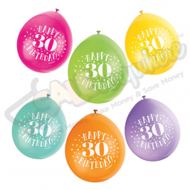 Happy 30th Birthday 9" Asst Colour Latex Balloon for Air Pack of 10