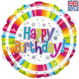 Holographic Bright Stripe Happy Birthday 18" | 46cm Helium Foil Balloon