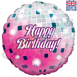 Holographic Glitter Ball Happy Birthday 18" | 46cm Helium Foil Balloon