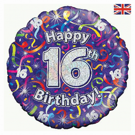 Holographic Happy 16th Birthday Streamers 18" | 46cm Helium Foil Balloon