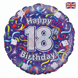 Holographic Happy 18th Birthday Streamers 18" | 46cm Helium Foil Balloon