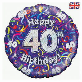 Holographic Happy 40th Birthday Streamers 18" | 46cm Helium Foil Balloon