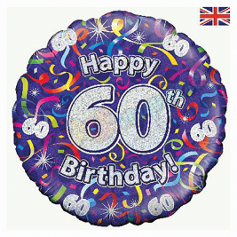 Holographic Happy 60th Birthday Streamers 18" | 46cm Helium Foil Balloon