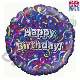 Holographic Happy Birthday Streamers 18" | 46cm Helium Foil Balloon
