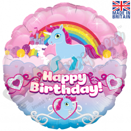 Holographic Unicorn Rainbow Happy Birthday 18" | 46cm Helium Foil Balloon