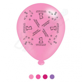 Kaleidoscope Latex Balloons Age 1 Pink Birthday  10" For Air or Helium Pack of 8